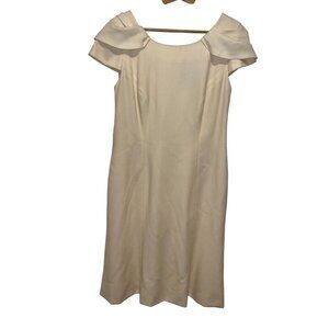 Carolina Herrera Ivory Cap Sleeve SheathMini  Dress With Draped Neckline Size 6